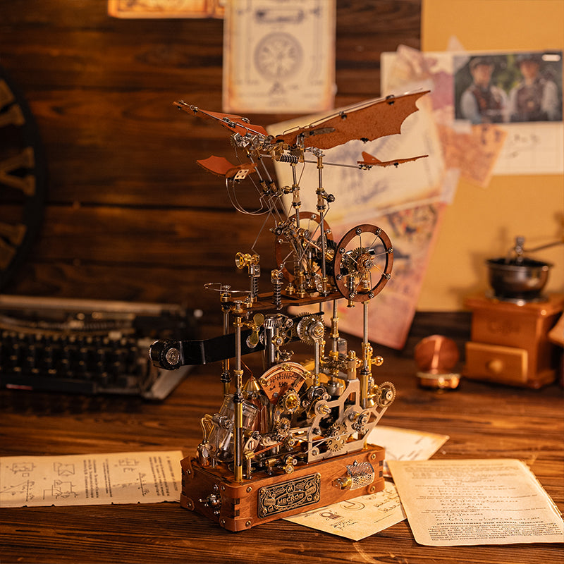 Da Vinci ornithopter, mechanical puzzle toy, steampunk model, DIY assembly kit, high-difficulty model, vintage mechanical toy